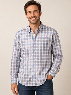 Banana Republic Slim Fit Men's Plaid Button-Up Shirt Size Medium Blue Orange